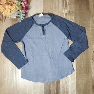 Rustic Blue Long Sleeve Blue Waffle Knit Henley Shirt Size Large (8/10) EUC NWOT